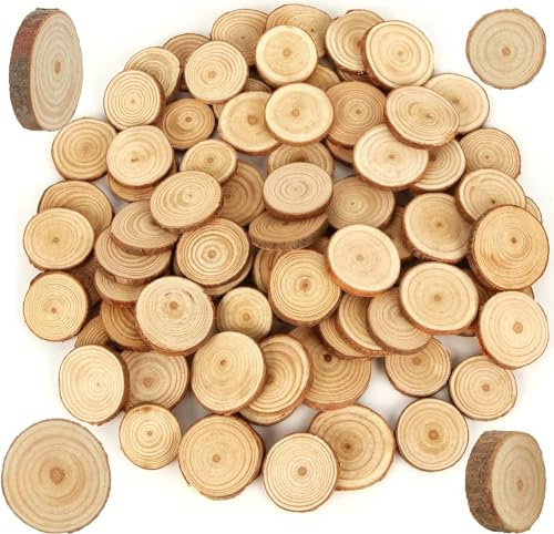 100 Stück Holzscheiben, BetterJonny Rund Unter 3cm Log Scheiben Kit mit Loch Unvollendete Holzkreise für DIY, Basteln, Hochzeit, Weihnachten Dekoration