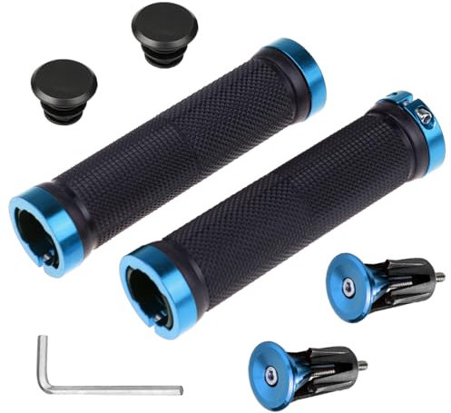 YTOOK Bike Handlebar Grips, Blue Non-Slip Rubber Mountain Bike Grip with Aluminum Lock, BMX Grips and MTB Grips, Professional Lock on Grips for Foldable Pit Bike Urban Bicycles