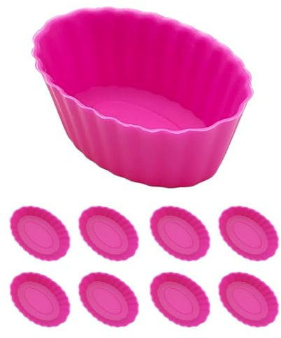 8 PZ Mini Pirottini in Silicone per Muffin e Cioccolatini, Riutilizzabili 35 MM – Stampi per Friggitrice ad Aria, Forno a Microonde e Freezer, Per Cuocere, Conservare, Congelare (OVALE)