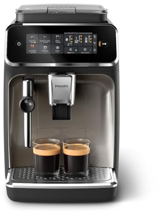 Philips 3300 Series Fully Automatic Espresso Machine with integrated milk frother and grinder, 5 Hot & Iced Coffee Pre-Sets, 40% Quieter SilentBrew, 15-Bar Pressure, Glossy Black (EP3326/90)