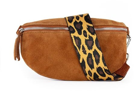 lePelou Bauchtasche aus Veloursleder, Wildleder Bauchtasche, Festival Tasche, Cross Body Tasche, Gürteltasche, Geschenk (Cognac 2, L)