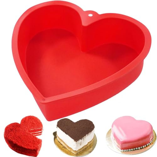 LANYOTA Heart Shaped Cake Tin, Silicone Love Heart Baking Tin, Nonstick Red Cake Mould Cake Pan, Silicone Baking Mould (1pc 10'')