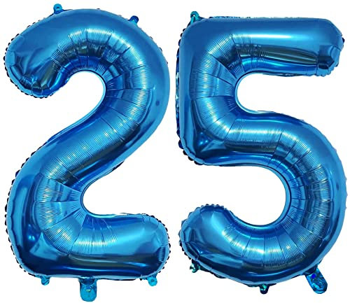 PatiCool Zahlen Luftballon 25 Blau, 100cm - 40 Zoll Luftballons Geburtstag, XXL Riesen Folienballon 25 Blau Geburtstagsdeko, Helium Ballons Zahlen 25 für Frau Mann Jahrestag Deko Geburtstags