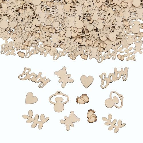 ParPix 120 Stück Konfetti Babyparty Deko Mädchen Junge, Baby Shower Streudeko Holz, Einzigartiges Design Tischdeko Taufe, Baby Shower Deko, Holzkonfetti für Baby Party Dekoration, Babyshowerparty Deko