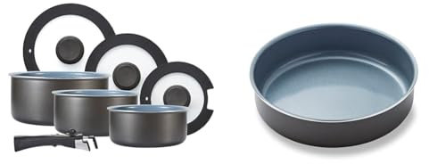 Tower Freedom T800201 7 Piece Cookware Set with Ceramic Coating, Stackable Design and Detachable & Freedom T800204 24cm Saute Pan with Ceramic Coating and Aluminium Body, Graphite, Black