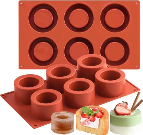 Socluer 2 Stück Silikon Pudding Formen, Runde Kuchen Form mit 6 Mulden, 29 x 17 x 4 cm Schokoladenform, für Eiswürfel, Gelees, Cupcakes