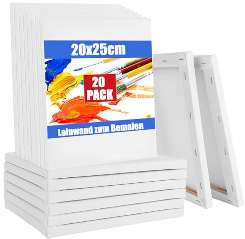 LOPYXBR 20 Stück Leinwand zum Bemalen 20x25 cm Keilrahmen Leinwand aus 100% Baumwolle Leinwände für Acrylfarben Aquarell Ölfarbe Skizzieren uvm