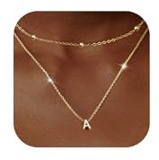 LOLIAS Gold Layered Kette mit Buchstaben 14K Gold Vergoldete Personalisierte Buchstaben Anhänger Kette mit Namen Winzige Initiale Choker Perlen Kette Buchstabenkette für Damen Mädchen Schmuck A