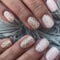TELAIN Lot de 24 faux ongles press-on, courts, carrés, en acrylique, rose, avec motif flocon de neige, à paillettes, couverture complète de l’ongle, pour femme