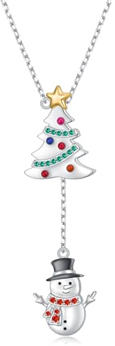 HOOHWE Schneeflocke Schneemann Weihnachten Schmuck für Damen 925 Sterling Silber Weihnachts Ohrringe und Kette mit Anhänger Weihnachten Geschenke für Frauen