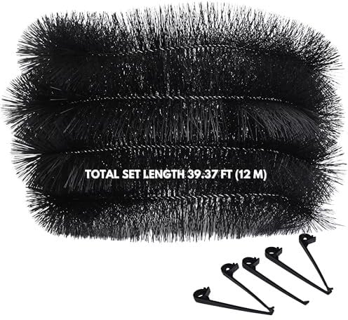 Gutter Brush Pack of 3 - Each Size 13.12ft (4m) with 15 Gutter Brush Clips - Set Total Length is 39.37 ft (12m) Insert in Roof Drain to Stop Leaves, Moss & Debris Blockages, Black Guttering Leaf Guard