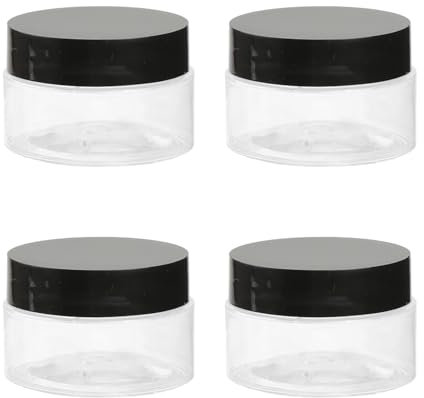 Tabanzhe Empty Sample Pots-4PCS Plastic Cream Cosmetic Jars with Lids Wide Mouth Round Clear Bottle Leak Proof Travel Storage Container for Face Creams Oils Ointments Make-Up
