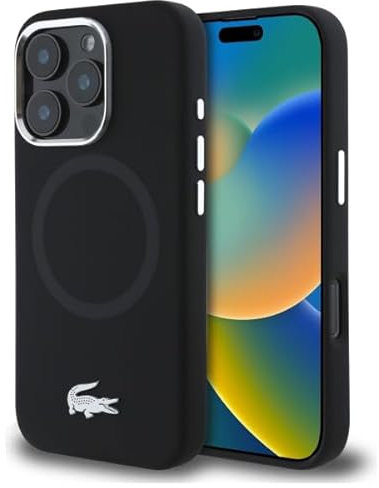 CG MOBILE Lacoste LCHMP16LSMAK Hülle für iPhone 16 Pro 6.3 schwarz, Silicone Croco Logo