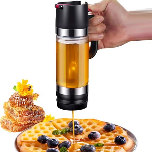 Distributeur de Miel 350ml, Verre Borosilicaté Haute Qualité Conception Anti-goutte pour le Miel, le Sirop d'Erable, le Sirop de Café Facile à Nettoyer Convient pour la Cuisine (Noir)