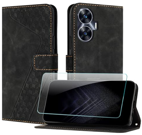 JayModCase Funda para OPPO Realme C55, PU Piel Flip Carcasa con [Realme C55 Protector de Pantalla] Cierre magnético Soporte Plegable Tarjetas y Cartera (Negro)