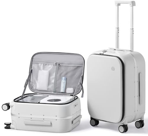 mixi Gepäckkoffer aus Polycarbonat, Hartschalenkoffer, Öffnung oben, Aluminiumrahmen, Reisekoffer mit Rollen, Rauchweiß, 20-inch, Modisch und elegant