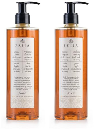 Prija Vitalising Hand Wash with Ginseng Extract 2x 380ml | Gently Cleanses and Moisturises Hands. Vegan Friendly with Ginseng Extract and Energising Fragrance. Pump.