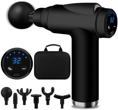 BUOAZR Massagepistole, Mini Muskel Massage Pistole mit 32 Geschwindigkeiten bis zu 3500U/min und 6 Massageköpfen, Elektrisches Massagepistole mit LCD-Bildschirm zur Körper Muskel Massage Entspannen