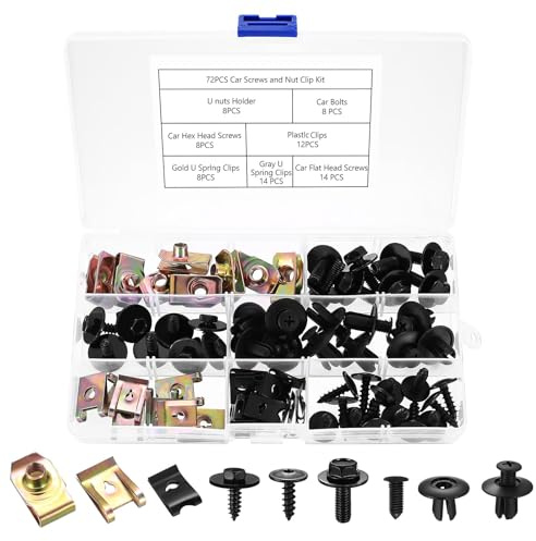 U Clips Et Des Vis Kit,72 PCS U Clips et Vis de Carrosserie,Auto Kit à Vis et Écrous,Clip de Fixation Voiture,Kits de Clip Universels en U,Fixation pour Ailes Voitures et Panneau Porte Intérieur