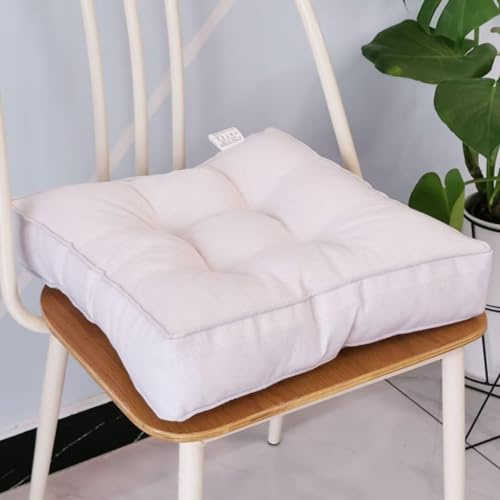 Sitzkissen Stuhlkissen 50x50x9cm für Indoor und Outdoor aus Baumwolle Dicke Polsterung Steppkissen/Bodenkissen, Stuhl Sitzpolster Passt für Haus, Garten, Büro und Autositze,Weiß