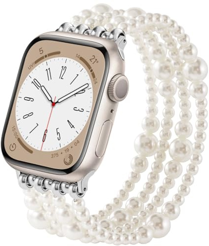 VISOOM Bracelet à perles compatible avec Apple Watch 38/40/41/42 mm pour femme - Apple iWatch Series 11 10 9 8 7 SE 6 5 4 3 2 1 - Bracelet tendance et extensible fait à la main pour iWatch 10 de 42 mm