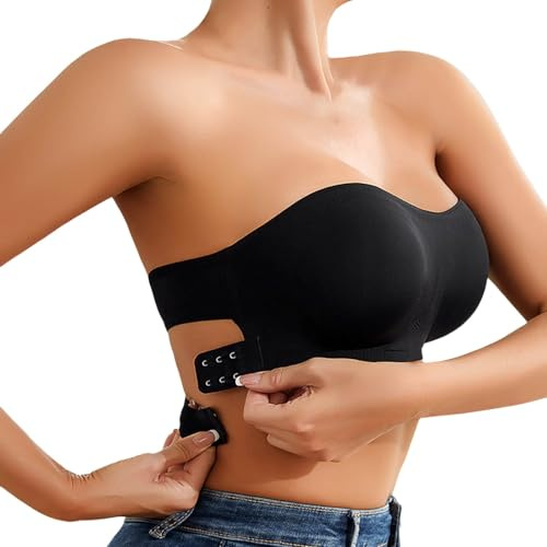 Soutien Gorge Bandeau Femme sans Bretelles, Anti-Dérapant Silicone, Brassière Tube Élastique sans Rembourrage, Boucle Avant Réglable Soutien Gorge sans Bretelles, Soutien-Gorge Dos Nu Confort