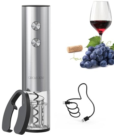 CIRCLE JOY Cavatappi elettrico con taglierina per capsula, apribottiglie in acciaio inox ricaricabile USB per casa e feste