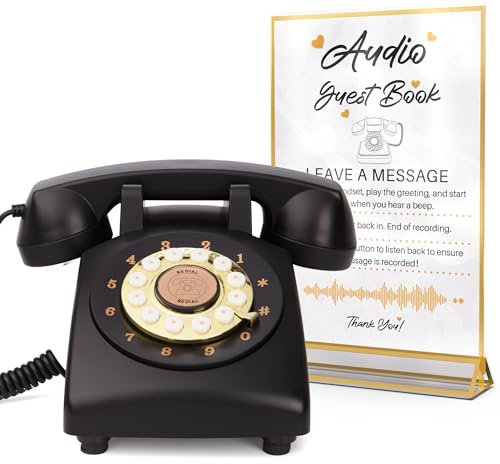 FiayaCom Audio Guest Book Wedding Phone, Preserve Your Special Occasions, Customized Audio Messages,for Wedding, Party, Confession (Black+Sign)