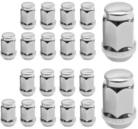 Ollanoos 20 x Radmuttern M12 x 1,5 Radmutter geschlossen Kegelbund 60°, Silber SW 19mm, Ersatz für Ford B-Max Ersatz für Toyota Aygo Ersatz für Mazda 626