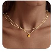 TINGN Kette Gold Damen 14K Vergoldete mit Nov Citrin Geburtsstein Anhänger Halskette Gold Layered Geburtsstein Kette Geburtstagsgeschenke für Frauen Mädchen Weihnachten Hochzeitstag Schmuck