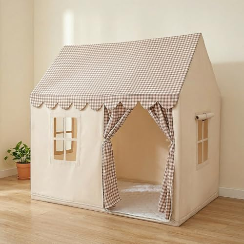Wilwolfer Kinder Spielzelt Indoor: Prinzessin Zelt mit gepolsterter Matte - große Kleinkinder Spielhaus für Mädchen & Jungen - Mädchen Zelt Kinderspielzeug Haus Geburtstagsgeschenk (Plaid)