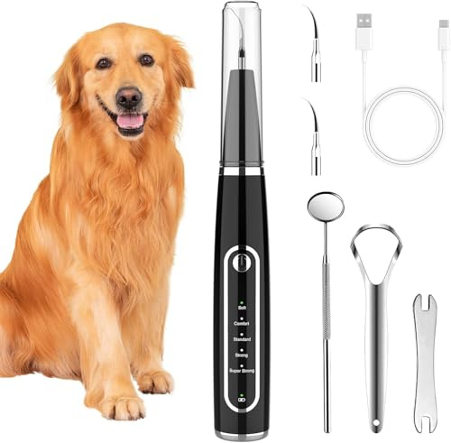 iPalamila Zahnsteinentferner Zahnreiniger Ultraschall für Hund und Katze, Zahnpflege Set, Zahnreinigung und Reinigungsset, mit LED-Licht, Hundezahnbürste zur Zahnpflege, Schwarz