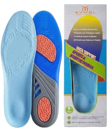 SYMOL Solette Scarpe Uomo/Donna EU35-48 Suole Scarpe Memory Foam Traspirante Comodo Morbido Ammortizzante Solette in Gel Adatto per Piedi Diabetici,Sport e Lavoro in Piedi.(Blu,41-48 EU 31.5cm)