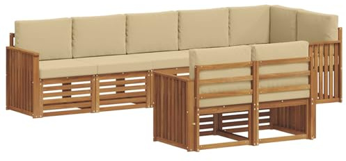 vidaXL Sofagarnituren 8 pcs Natur und Beige Massivholz Akazie, Garten-Sitzgarnitur, modernes Lounge-Set, pflegeleichtes Gartenmöbel, gemütliche Terrassen-Sitzgelegenheit