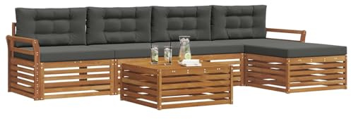 vidaXL Outdoor-Sofagarnitur mit Kissen 6 pcs Natur und Anthrazit, Outdoor Sofa, modernes Gartenmöbel für Terrasse, gemütliches Sitzset, robust und stilvoll