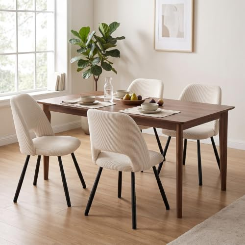 WAFTING 4er-Set 360° Drehbare Gepolsterte Esszimmerstühle mit Metallbeinen | Moderne Küchenstühle mit Durchbrochener Rückenlehne, Geeignet für Esszimmer, Schlafzimmer und Wohnzimmer, Beige