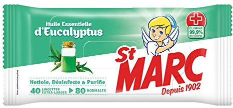 St Marc Lingettes Desinfectantes et Nettoyantes aux Huiles Essentielles d'Eucalyptus - 40 Lingettes Extra-Larges