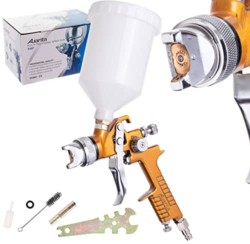 Auarita HVLP-Technologie Spritzpistole H-827 Gold 2,0mm Düse Langlebig 600 ml Fassungsvermögen zum Lackieren DREI Einstellmodi Sehr effizient Gut für schwere Materialien