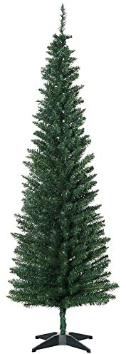 HOMCOM Künstlicher Weihnachtsbaum 1,8 m, Schmaler Christbaum mit Ständer, 390 Äste, Zerlegbar, Weihnachtsdeko Kunststoff Tanne Grün, Ø55 x 180 cm