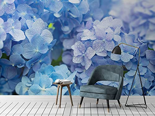 Vinyl Photo Mural and Wallpaper for Blue Flowers with Spray | Photo Mural for Walls | Decorative Vinyl | Mural | Wallpaper | Various Sizes | Dining Room, Living Room, Bedroom Decoration 100x70cm