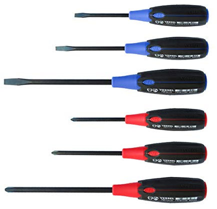 Vessel Set of 6 Supercushion Flat Head and Cross Head Screwdrivers Compatible with Jis/Iso/Din/Asme, Black