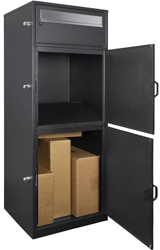 Winbest Large Steel Freestanding Floor Parcel Package Drop with Locking Letterbox Drop Mail Box with Multi Compartments, Black