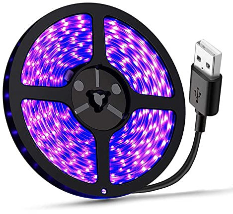 ST.MARY TINO UV Light Strip 2M USB LED Black Light Strip DC5V 390-400nm 3528 120LED IP65 Waterproof Super Bright LED Strip Lights, for Halloween Party Fluorescent Dance Party Body Paint Stage Lightin