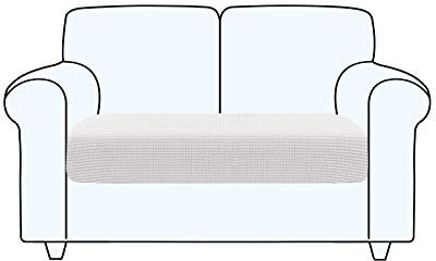 TAOCOCO Funda de cojín de Asiento de sofá, Funda Asiento Sofa Elástica, Ajustable, Lavable, Asiento de Tela de Poliéster, Suave y Cómodo(Blanco, 2 Plazas)