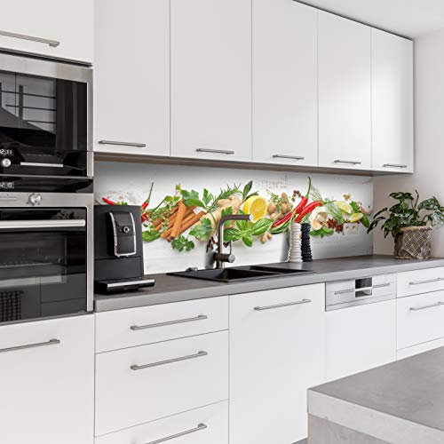 Dedeco Küchenrückwand Motiv: Obst & Gemüse V2, 3mm Acrylglas als Spritzschutz für die Küchenwand Wandschutz Dekowand wasserfest, 3D-Effekt, alle Untergründe, 220 x 60 cm