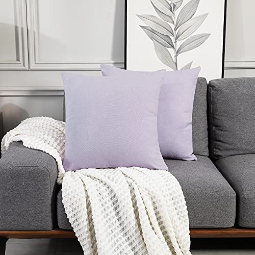 Deconovo Home Decorative Square Cushion Covers, Faux Linen Throw Pillow Cases for Bedroom with Invisible Zipper, 22x22 Inch, set of 2, Pastel Purple