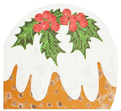 Talking Tables Pack of 16 Pudding Shaped Christmas Napkins | Paper Serviettes for Xmas, Boxing Day, Party, Decoupage (BC-Holly-PUDNAPKIN)