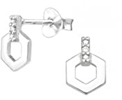 Laimons Damen-Ohrstecker Hexagon Sechseck Glitzer 8mm aus Sterling Silber 925