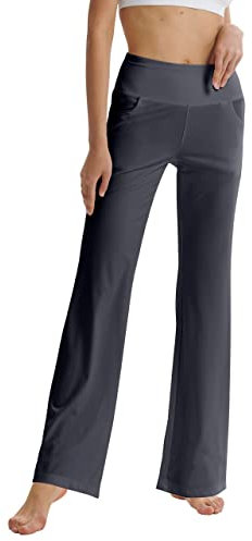 LaiEr Pantaloni da yoga da donna con tasche a vita alta svasata Bootleg Yoga Pantaloni da allenamento con tasche laterali, Grigio scuro, XL
