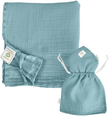 Mababu Musselin Tuch Baby | Aus weicher Baumwolle | 5 in 1 Funktionen als Pucktuch Mulltuch Stilltuch | Für Jungen und Mädchen | Weiches Schmusetuch als Geschenk zur Geburt, Grün